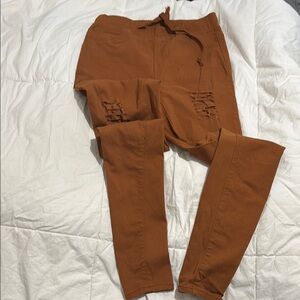 Brown Jeggings with Distressed Detailing